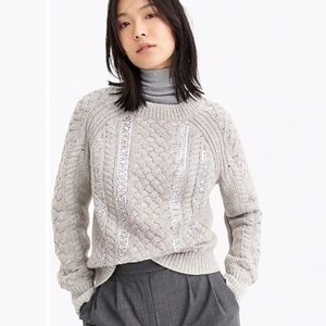 J. Crew Cable Crewneck with silver sequin detail